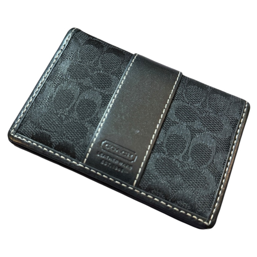 Vintage Coach Black Signature Card Holder with Central Leather Band